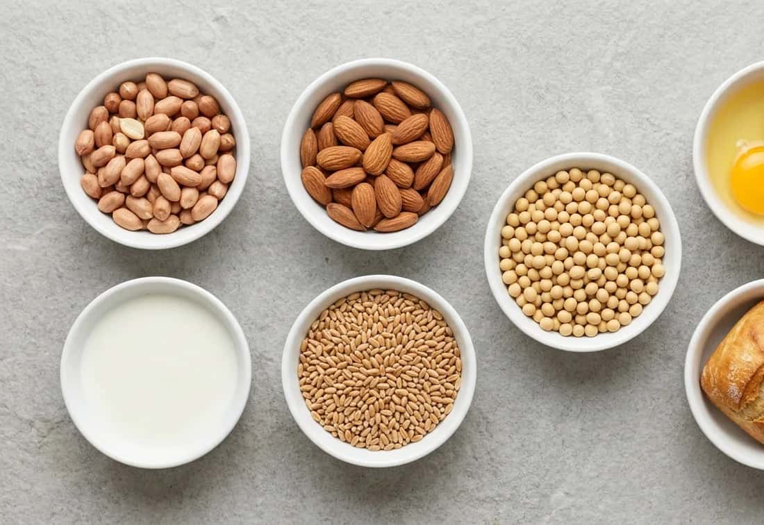 The seven common allergens, in bowls
