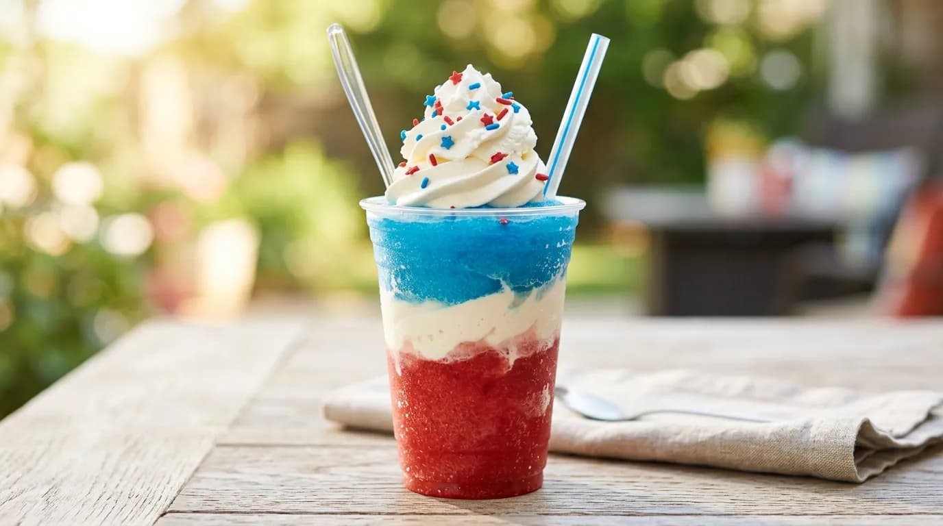 Red, White and Blue Slush Float, a vegetarian item on the Sonic Drive-In menu