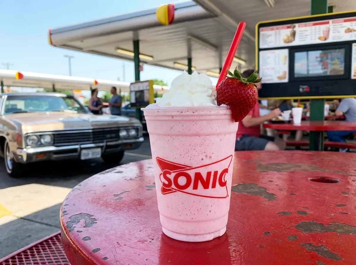 Strawberry Classic Shake, a vegetarian item on the Sonic Drive-In menu