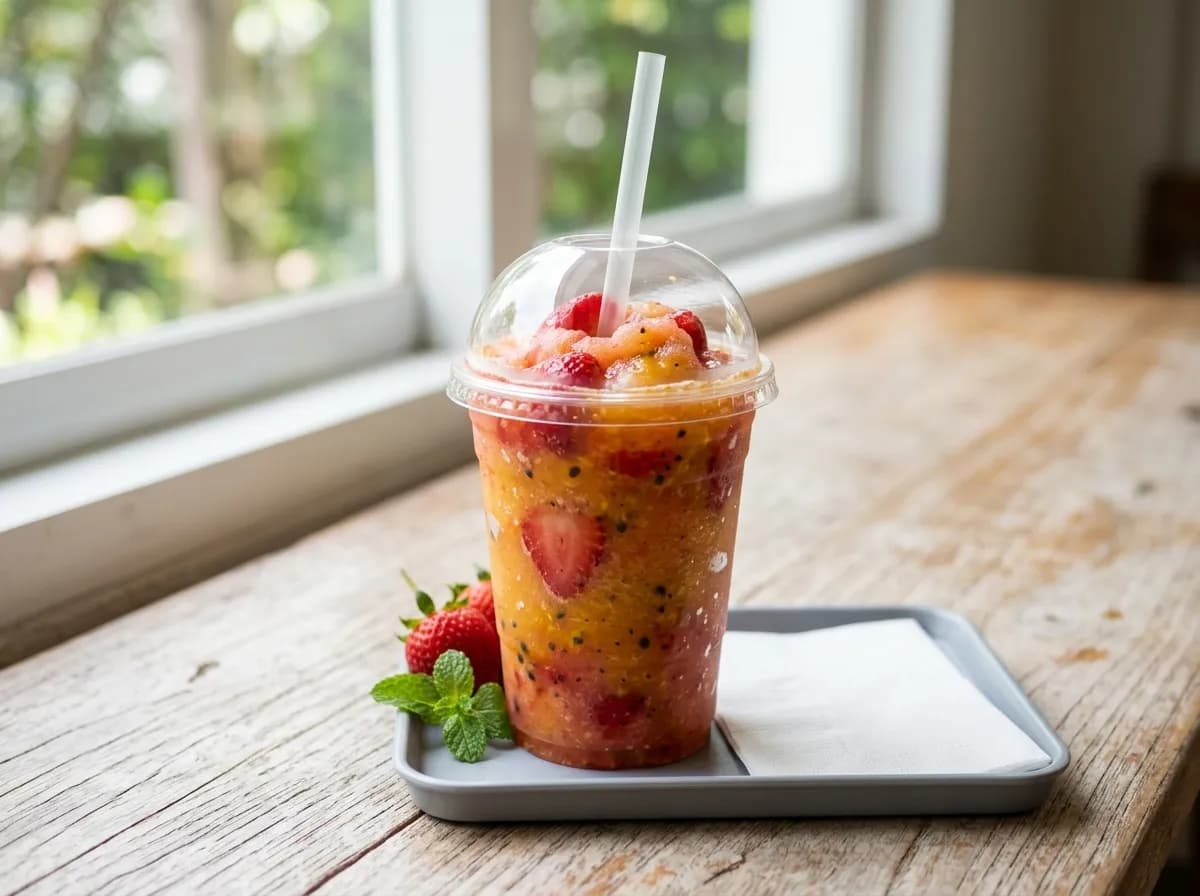 Strawberry Passion Fruit Frozen Refresher, a vegetarian item on the Sonic Drive-In menu