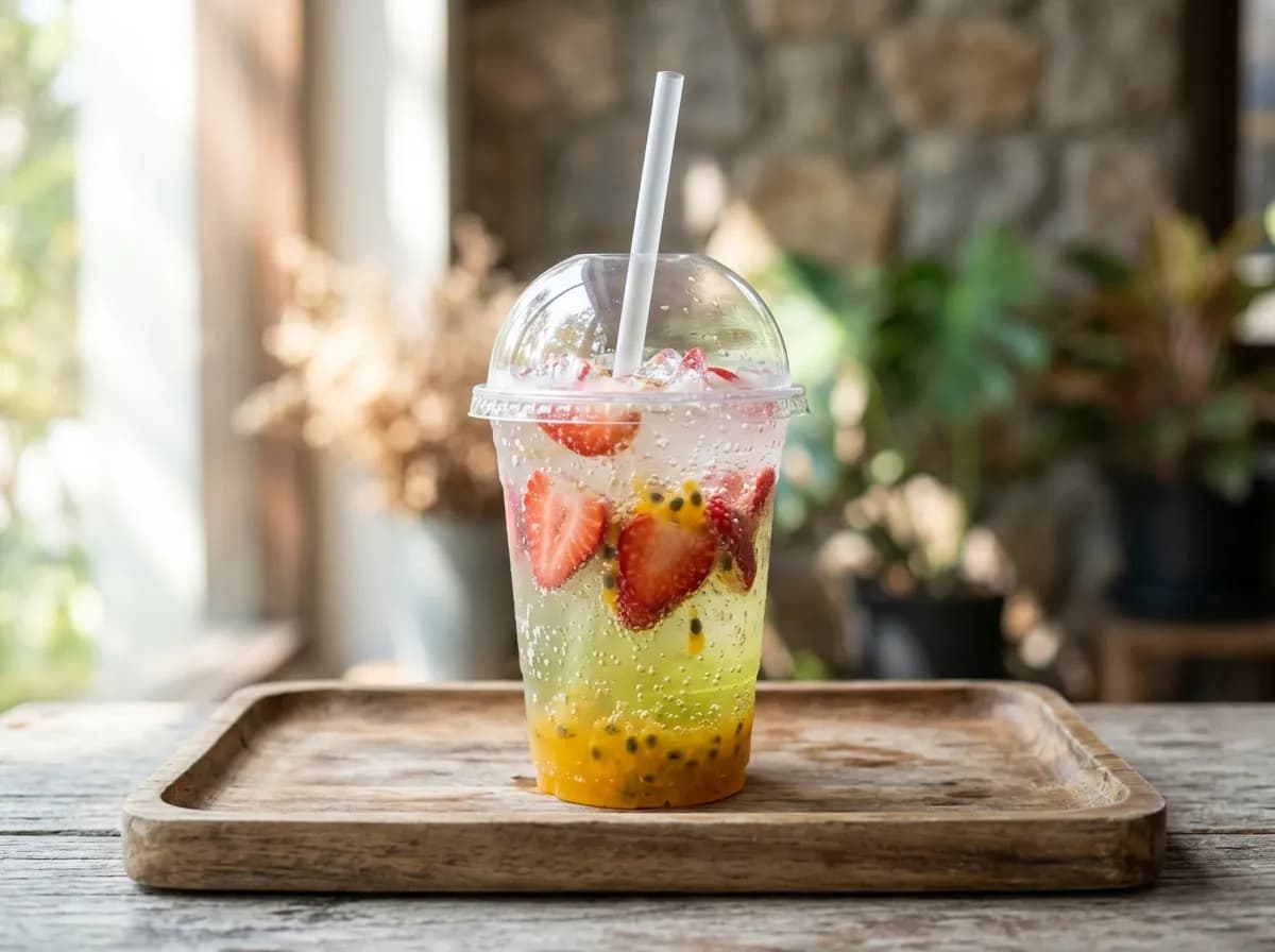 Strawberry Passion Fruit Sparkling Refresher, a vegetarian item on the Sonic Drive-In menu