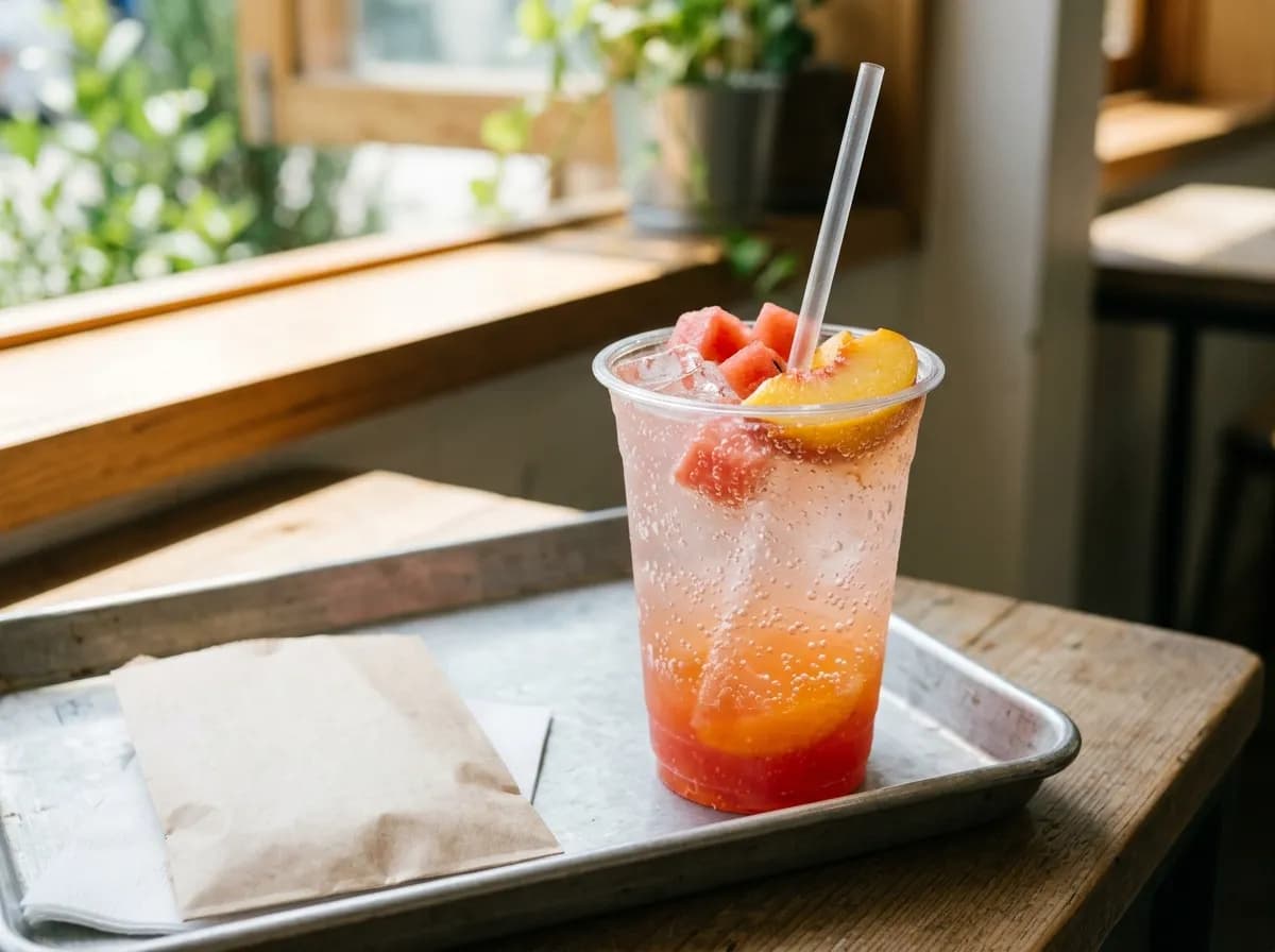 Watermelon Peach Sparkling Refresher, a vegetarian item on the Sonic Drive-In menu